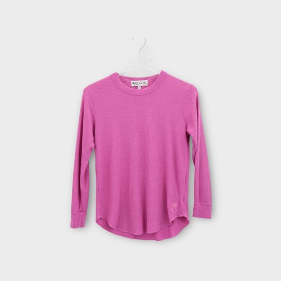 Wildfox Waffle Knit Long Sleeve Top Pink XS Round Neck Pullover Blouse - Picture 2 of 8